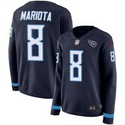 Wholesale Cheap Nike Titans #8 Marcus Mariota Navy Blue Team Color Women's Stitched NFL Limited Therma Long Sleeve Jersey