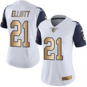 Wholesale Cheap Nike Cowboys #21 Ezekiel Elliott White Women's Stitched NFL Limited Gold Rush Jersey