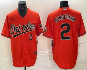 Cheap Men\'s Baltimore Orioles #2 Gunnar Henderson Number Orange Cool Base Stitched Jersey