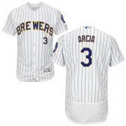 Wholesale Cheap Brewers #3 Orlando Arcia White Strip Flexbase Authentic Collection Stitched MLB Jersey