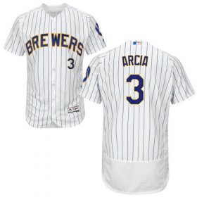 Wholesale Cheap Brewers #3 Orlando Arcia White Strip Flexbase Authentic Collection Stitched MLB Jersey