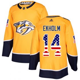Wholesale Cheap Adidas Predators #14 Mattias Ekholm Yellow Home Authentic USA Flag Stitched Youth NHL Jersey