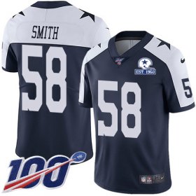 Wholesale Cheap Nike Cowboys #58 Aldon Smith Navy Blue Thanksgiving Men\'s Stitched With Established In 1960 Patch NFL 100th Season Vapor Untouchable Limited Throwback Jersey