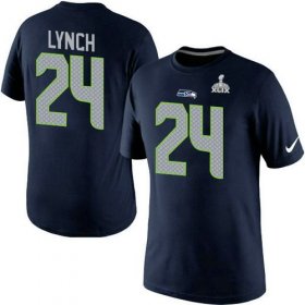 Wholesale Cheap Nike Seattle Seahawks #24 Marshawn Lynch Pride Name & Number 2015 Super Bowl XLIX NFL T-Shirt Navy Blue