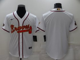 Wholesale Cheap Men\'s Atlanta Braves Blank 2022 White Gold World Series Champions Program Cool Base Stitched Baseball Jersey