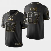 Wholesale Cheap Kansas City Chiefs #87 Travis Kelce Vapor Limited Black Golden Jersey