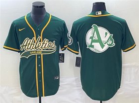 Wholesale Cheap Men\'s Oakland Athletics Green Team Big Logo Cool Base Stitched Baseball Jersey 003