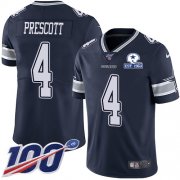 Wholesale Cheap Nike Cowboys #4 Dak Prescott Navy Blue Team Color Men's Stitched With Established In 1960 Patch NFL 100th Season Vapor Untouchable Limited Jersey