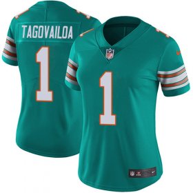 Wholesale Cheap Nike Dolphins #1 Tua Tagovailoa Aqua Green Alternate Women\'s Stitched NFL Vapor Untouchable Limited Jersey