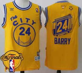 Wholesale Cheap Men\'s Warriors #24 Rick Barry Gold Throwback The City 2017 The Finals Patch Stitched NBA Jersey