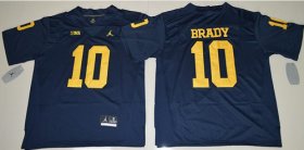 Wholesale Cheap Men\'s Michigan Wolverines #10 Tom Brady Navy Blue Stitched NCAA Brand Jordan College Football Jersey