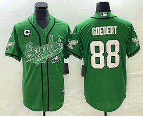 Wholesale Cheap Men\'s Philadelphia Eagles #88 Dallas Goedert Green C Patch Cool Base Stitched Baseball Jersey
