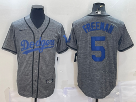 Wholesale Cheap Men\'s Los Angeles Dodgers #5 Freddie Freeman Grey Gridiron Cool Base Stitched Baseball Jersey