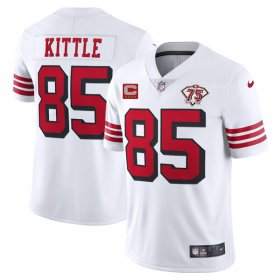 Wholesale Cheap Men\'s San Francisco 49ers #85 George Kittle 2021 White With C Patch 75th Anniversary Vapor Untouchable Limited Stitched Jerseys