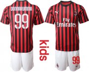 Wholesale Cheap AC Milan #99 Donnarumma Home Kid Soccer Club Jersey