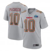 Wholesale Cheap Men's Kansas City Chiefs #10 Isiah Pacheco Gray Super Bowl LVII Patch Atmosphere Fashion Stitched Game Jersey
