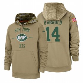 Wholesale Cheap New York Jets #14 Sam Darnold Nike Tan 2019 Salute To Service Name & Number Sideline Therma Pullover Hoodie