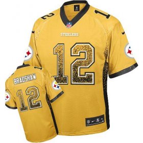 Wholesale Cheap Nike Steelers #12 Terry Bradshaw Gold Men\'s Stitched NFL Elite Drift Fashion Jersey