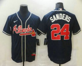 Wholesale Cheap Men\'s Atlanta Braves #24 Deion Sanders Navy Blue Stitched MLB Cool Base Nike Jersey