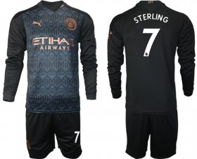 Wholesale Cheap Men 2020-2021 club Manchester city home long sleeve 7 black Soccer Jerseys