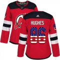 Wholesale Cheap Adidas Devils #86 Jack Hughes Red Home Authentic USA Flag Women's Stitched NHL Jersey