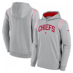 Wholesale Cheap Mens Kansas City Chiefs Gray Sideline Stack Performance Pullover Hoodie