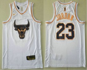 Wholesale Cheap Men\'s Chicago Bulls #23 Michael Jordan White Golden Nike Swingman Stitched NBA Jersey
