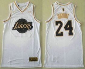 Wholesale Cheap Men\'s Los Angeles Lakers #24 Kobe Bryant White Gold Nike Swingman Stitched NBA Jersey