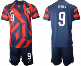 Wholesale Cheap Men 2020-2021 National team United States away 9 blue Nike Soccer Jersey