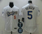 Wholesale Cheap Men's Los Angeles Dodgers #5 Corey Seager White #2 #20 Patch Flex Base Sttiched MLB Jersey