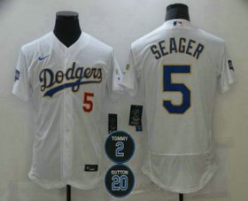 Wholesale Cheap Men\'s Los Angeles Dodgers #5 Corey Seager White #2 #20 Patch Flex Base Sttiched MLB Jersey