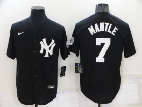 Wholesale Cheap Men\'s New York Yankees #7 Mickey Mantle Black Stitched Nike Cool Base Throwback Jersey