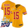 Wholesale Cheap Nike Chiefs #15 Patrick Mahomes Gold Super Bowl LIV 2020 Women's Stitched NFL Limited Inverted Legend 100th Season Jersey
