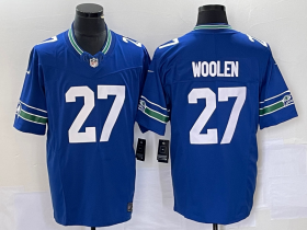 Wholesale Cheap Men\'s Seattle Seahawks #27 Tariq Woolen Blue 2023 FUSE Vapor Limited Throwback Stitched Jersey