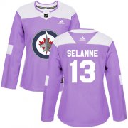 Wholesale Cheap Adidas Jets #13 Teemu Selanne Purple Authentic Fights Cancer Women's Stitched NHL Jersey