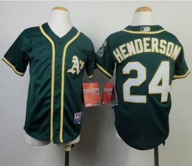 Wholesale Cheap Athletics #24 Rickey Henderson Green Cool Base Stitched Youth MLB Jersey