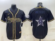 Wholesale Cheap Men's Dallas Cowboys #4 Dak Prescott Black Gold Team Big Logo With Patch Cool Base Stitched Baseball Jersey