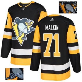 Wholesale Cheap Adidas Penguins #71 Evgeni Malkin Black Home Authentic Fashion Gold Stitched NHL Jersey