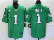 Wholesale Cheap Youth Philadelphia Eagles #1 Jalen Hurts Green Vapor Limited With C Patch Stitched Football Jersey
