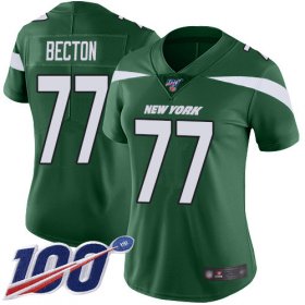 Wholesale Cheap Nike Jets #77 Mekhi Becton Green Team Color Women\'s Stitched NFL 100th Season Vapor Untouchable Limited Jersey