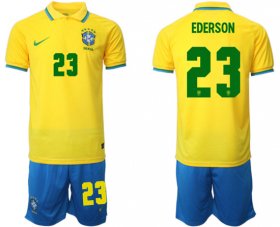 Cheap Men\'s Brazil #23 Ederson Yellow Home Soccer Jersey Suit