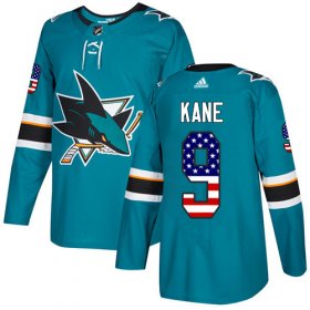 Wholesale Cheap Adidas Sharks #9 Evander Kane Teal Home Authentic USA Flag Stitched Youth NHL Jersey