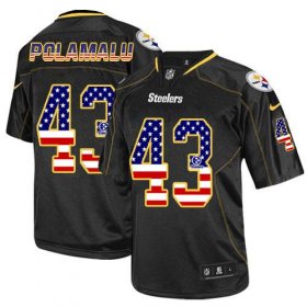 Wholesale Cheap Nike Steelers #43 Troy Polamalu Black Men\'s Stitched NFL Elite USA Flag Fashion Jersey