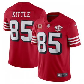 Wholesale Cheap Men\'s San Francisco 49ers #85 George Kittle 2021 Red With C Patch 75th Anniversary Vapor Untouchable Limited Stitched Jersey