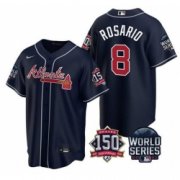 Wholesale Cheap Men Atlanta Braves 8 Eddie Rosario 2021 Navy World Series With 150th Anniversary Patch Cool Base Stitched Jersey