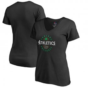 Wholesale Cheap Oakland Athletics Majestic Women\'s Forever Lucky V-Neck T-Shirt Black