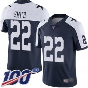 Wholesale Cheap Nike Cowboys #22 Emmitt Smith Navy Blue Thanksgiving Men's Stitched NFL 100th Season Vapor Throwback Limited Jersey