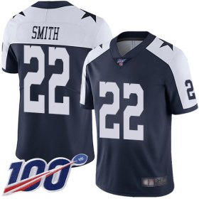 Wholesale Cheap Nike Cowboys #22 Emmitt Smith Navy Blue Thanksgiving Men\'s Stitched NFL 100th Season Vapor Throwback Limited Jersey