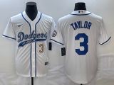 Wholesale Cheap Men's Los Angeles Dodgers #3 Chris Taylor Number White With Patch Cool Base Stitched Baseball Jersey