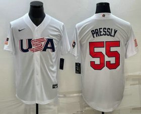 Cheap Men\'s USA Baseball #55 Ryan Pressly 2023 White World Baseball Classic Stitched Jerseys